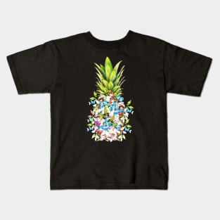 Pineapple with butterflies, colorful and cool design pineapples Kids T-Shirt